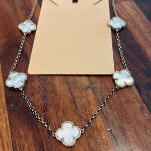 Double sided lucky clover Mother of pearl Necklace .925 with gold overlay